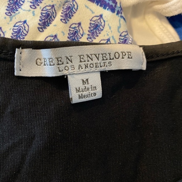 Green Envelope Black Tee w Flutter Sleeves, Medium - Picture 4 of 5